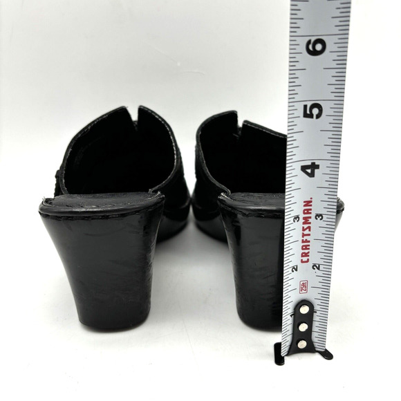 BOC Born On Concept Black Leather Gunmetal Buckle Block Heel Platform Clogs 7 - Picture 10 of 16